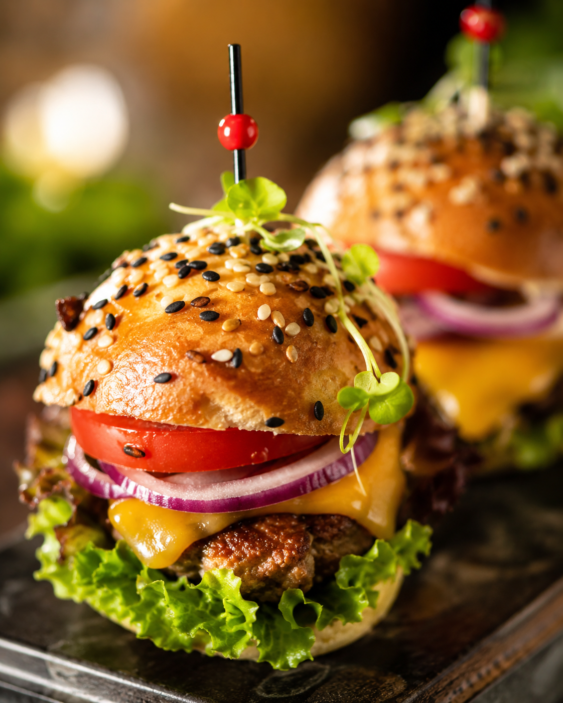 Apetyczne mini burgery cateringowe z bliska